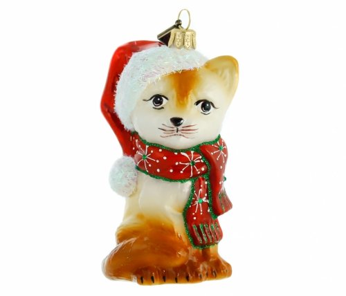 Glass bauble Kitten in a Santa hat 10cm
