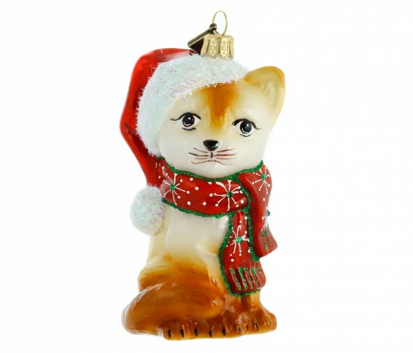 Glass bauble Kitten in a Santa hat 10cm