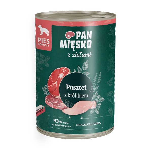 puszka PAN MIĘSKO z ziołami PASZTET Z KRÓLIKIEM 400g