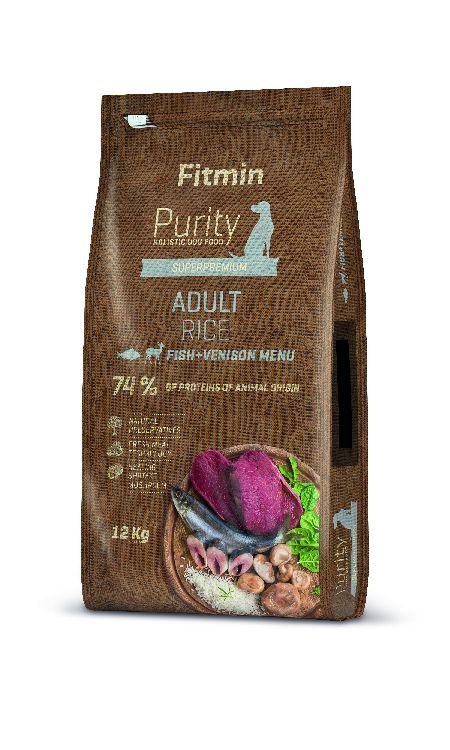 opakowanie suchej karmy dla psa Fitmin Purity dog Rice Adult Fish &amp; Venision 12kg