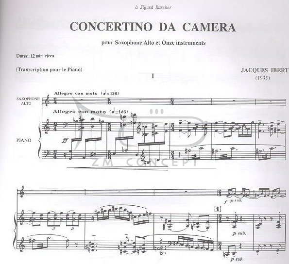 Ibert, Jacques Concertino da camera pour saxophone alto et 11 instruments : na saksofon altowy i fortepian