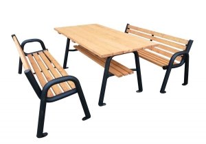 Zestaw, meble ogrodowe, meble parkowe, na plac zabaw, stół i dwie ławki z rur Alicja ZO XL 