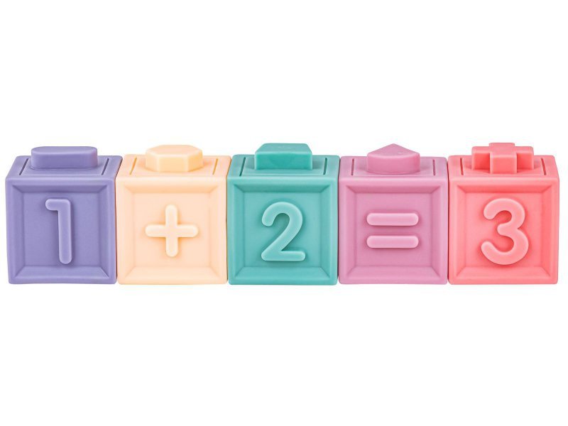 Klocki Sensoryczne dla malucha, Miękkie Klocki, Cyferki, Figury geometryczne, Kształty, Wieża 23 sztuki