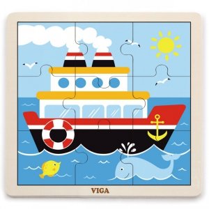 VIGA Poręczne Drewniane Puzzle Statek 9 elementów