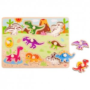 TOOKY TOY Drewniane Puzzle Układanka Dinozaury Kształty