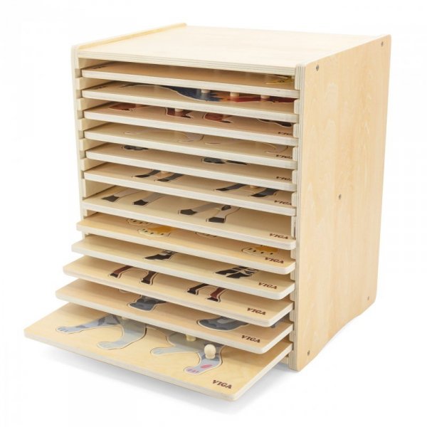 VIGA Zestaw Puzzle Drewniane 12 Układanek Zwierzątka Montessori + Stojak