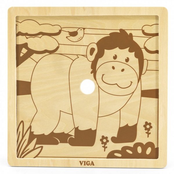 VIGA Poręczne Drewniane Puzzle Małpka 9 elementów