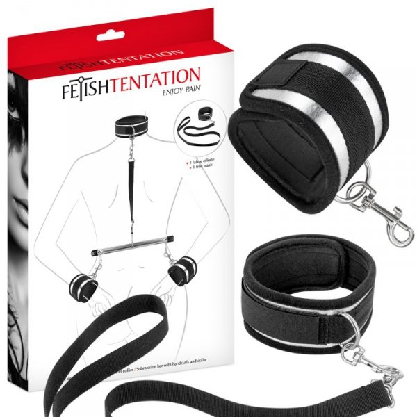 Kajdanki na ręce z obrożą na drążku Bondage BDSM