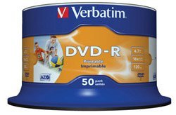 Verbatim DVD-R 16x 4,7GB 50p 43533 cake DataLife+AZO+, nadruk, 43533