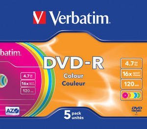 Verbatim DVD-R 16x 4,7GB 5p slim 43557 DataLife+AZO+,scratch res,bez nadr,kolor