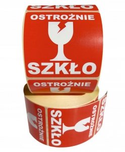 Etykieta ostrzegawcza OSTROŻNIE SZKŁO 77x77mm papierowa na roli (1000szt) BULK