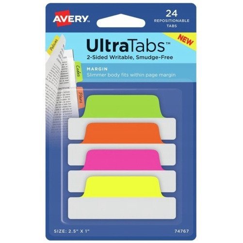 Zakładki indeksujące samoprzylepne 63,5x25,4mm przezroczyste z neonową zakładką Ultra Tabs 74767 AVERY ZWECKFORM