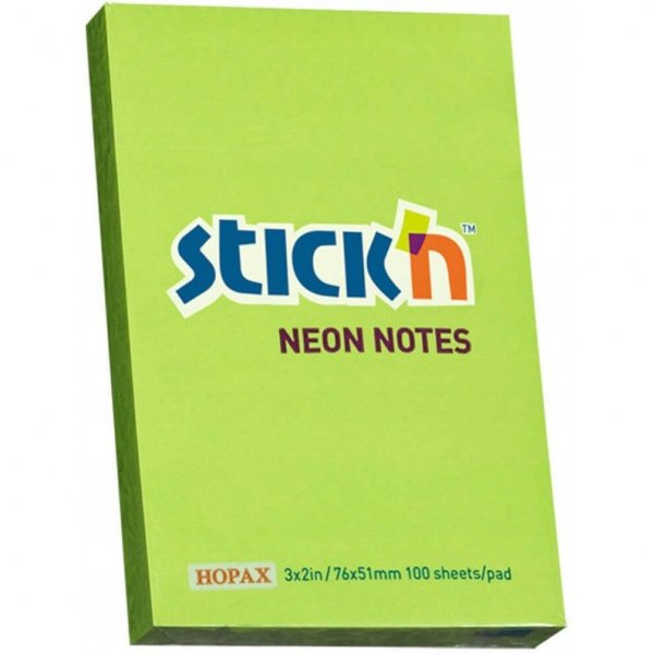 Bloczek STICK&quot;N 76x51mm zielony neon 100k 21163