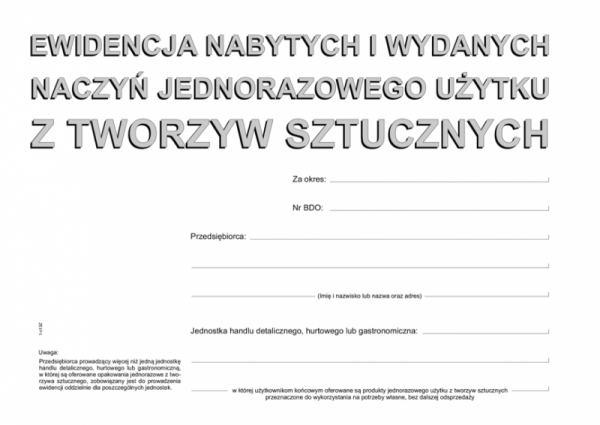 S-210-3 Ewidencja nabytych i wydanych naczyń jednorazowego użytku z tworzyw sztucznych MICHALCZYK I PROKOP