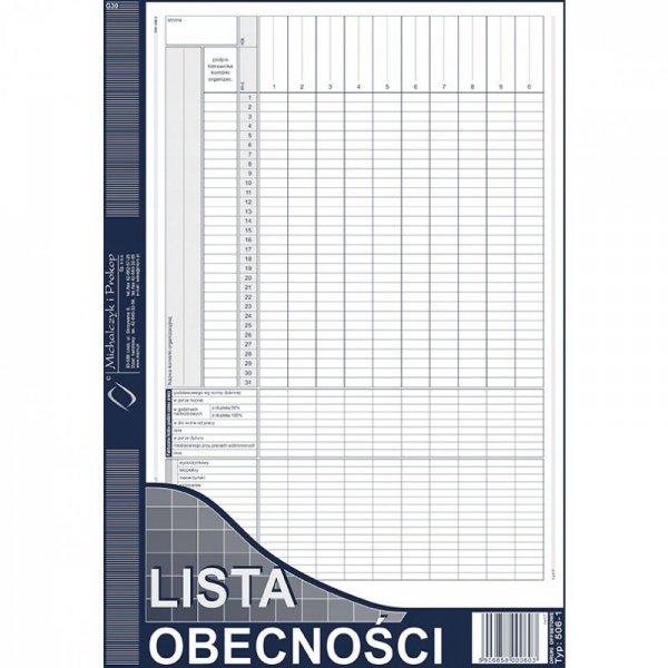 506-1 Lista obecności MICHALCZYK&PROKOP A4 40 kartek