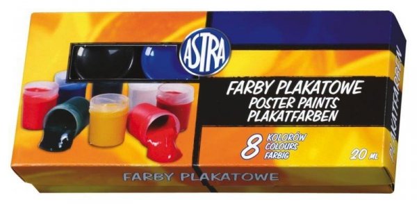 Farby plakatowe szkolne 8 kolorów 20ml zestaw 83112903 ASTRA