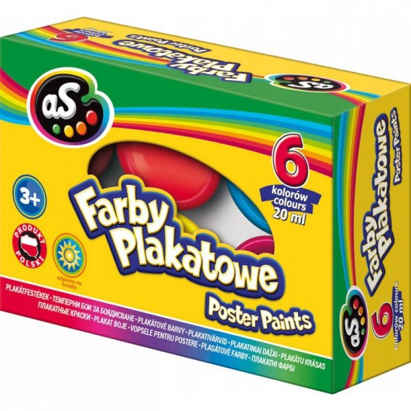 Farby plakatowe szkolne 6 kolorów 20ml zestaw AS 301219001 ASTRA