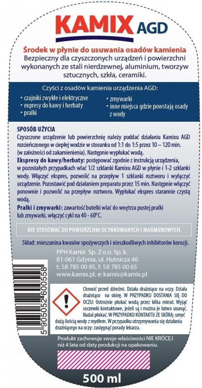 Preparat do usuwania kamienia KAMIX AGD odkamieniacz w płynie 500ml