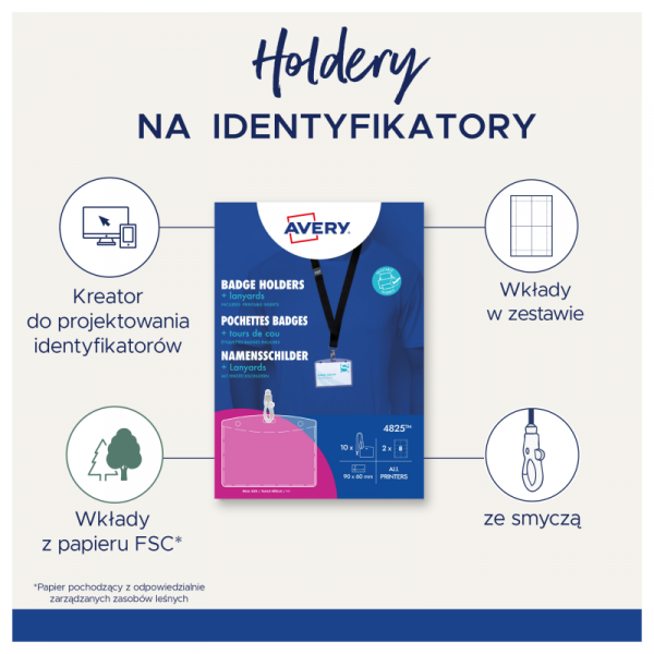Holder na identyfikatory 60x90mm ze smyczą (10 sztuk+16 wkładów) 4825 AVERY