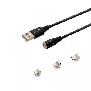 Savio Kabel magnetyczny USB - USB typ C, Micro i Lightning, czarny, 1m, CL-152