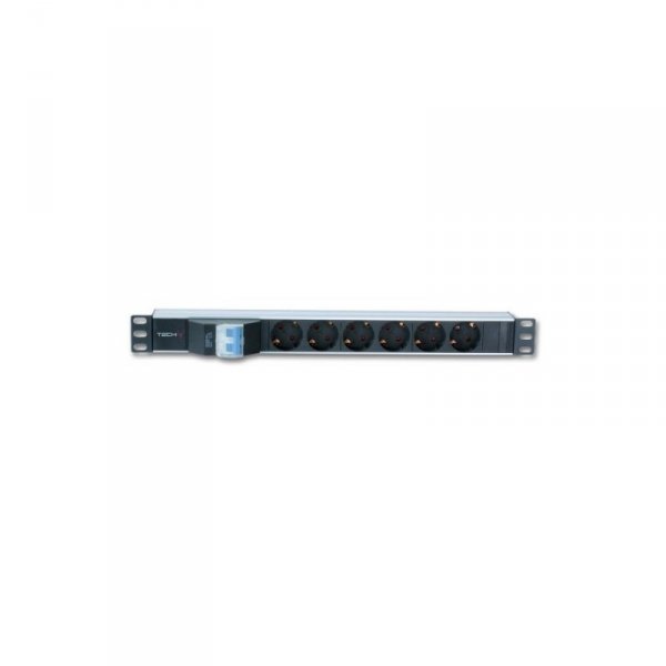 Techly Listwa zasilająca Rack 19 cali 1U 250V/16A 6xSCHUKO, 3m