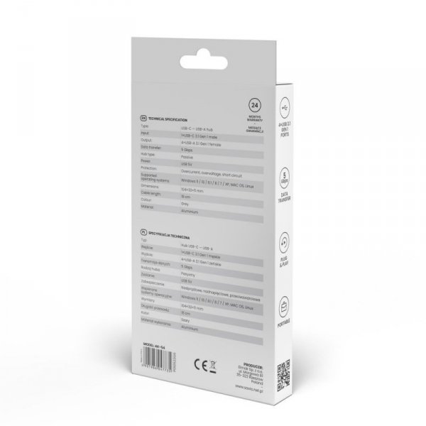 Savio HUB 4-portowy USB 3.1 Gen.1, AK-54