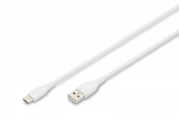 Digitus Kabel połączeniowy silikonowy USB-A - USB-C, USB 2.0 60W, 0,5m Biały