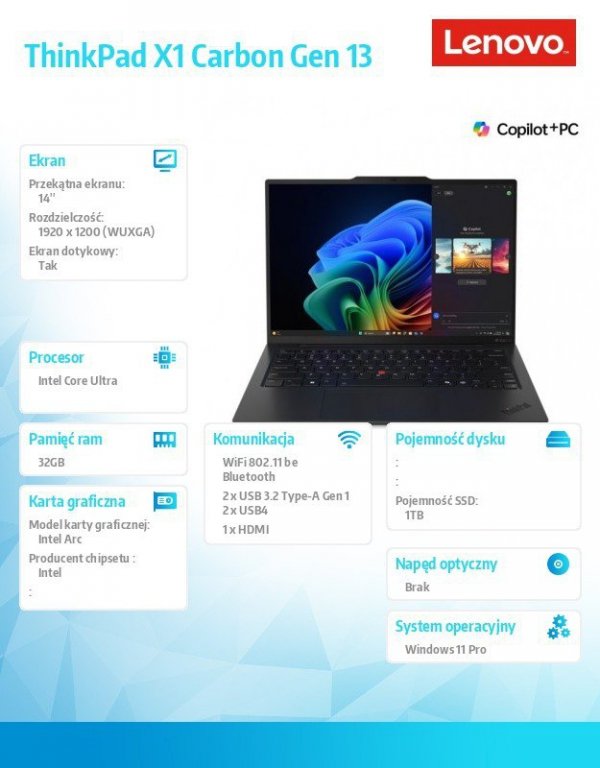 Lenovo Ultrabook Thinkpad X1 Carbon G13 21NS004NPB W11Pro Ultra 7  258V/32GB/1TB/INT/14.0 WUXGA/Touch/Black/3YRS Premier Support