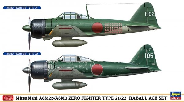 Hasegawa 02437 Mitsubishi A6M2b/A6M3 Zero Fighter Type 21/22 &quot;RABAUL Ace Set&quot; 1/72