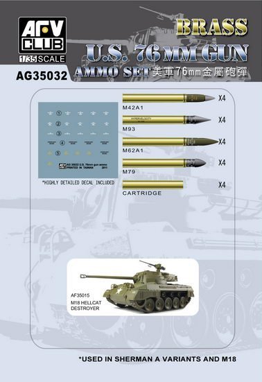 AFV Club AG35032 U.S. 76mm Gun Ammo Set - Brass 1/35
