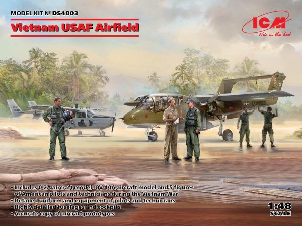 ICM DS4803 Vietnam USAF Airfield (Cessna O-2A, OV-10Ŕ Bronco, US Pilots &amp; Ground Personnel (Vietnam War) (5 figures)) 1/48