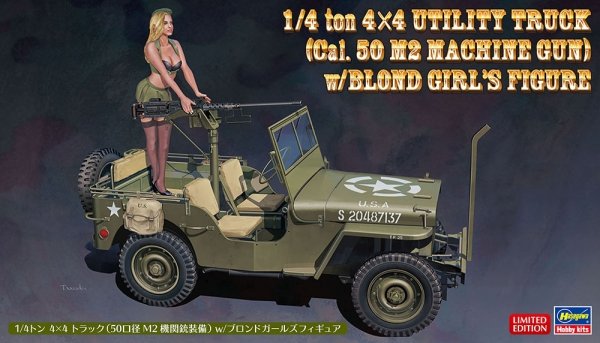 Hasegawa SP483-52283 1/4 ton 4x4 Utility Truck (Cal. 50 M2 Machine Gun) w/Blond Gir's Figure 1/24