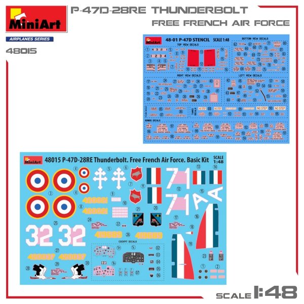 Mini Art 48015 P-47D-28RE Thunderbolt Basic Kit Free French Air Force 1/48