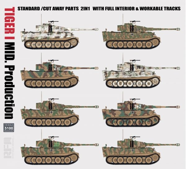 RFM-5100 1/35 Tiger I Mid Production 2 in 1 w/Cutaway Parts &amp; Full Interior