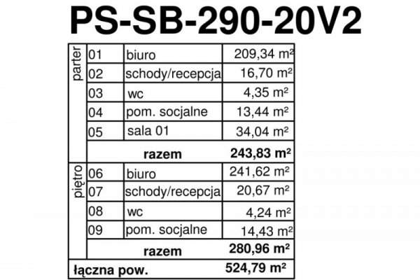 Projekt biurowca PS-SB-290-20V2 pow. 563,19 m2