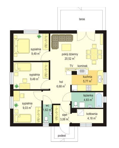 Projekt domu Zosia pow.netto 74,66 m2