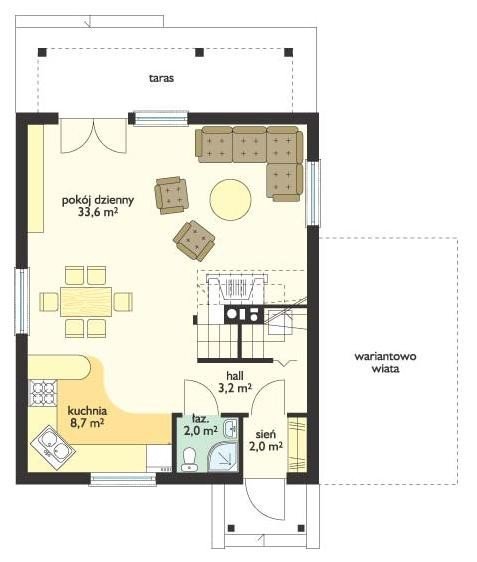 Projekt domu D0III Grześ drewniany pow.netto 119,47 m2