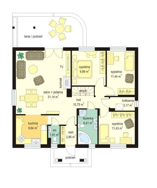 Projekt domu Cztery kąty IV pow.netto 98,54 m2