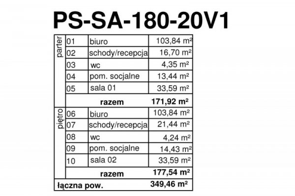 Projekt biurowca PS-SB-214-20v1 pow. 349,46 m2