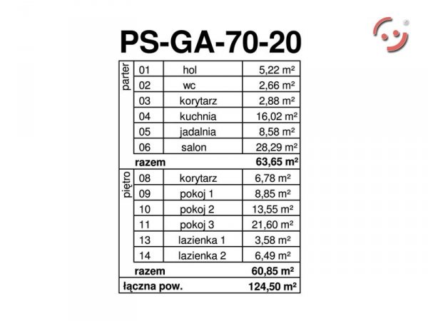 Projekt domu pasywnego LIGHT PS-GA-70-20 pow. 124,50 m2