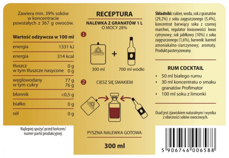 Bezalkoholowy koncentrat do przygotowywania napojów alkoholowych GRANAT box 9x300ml
