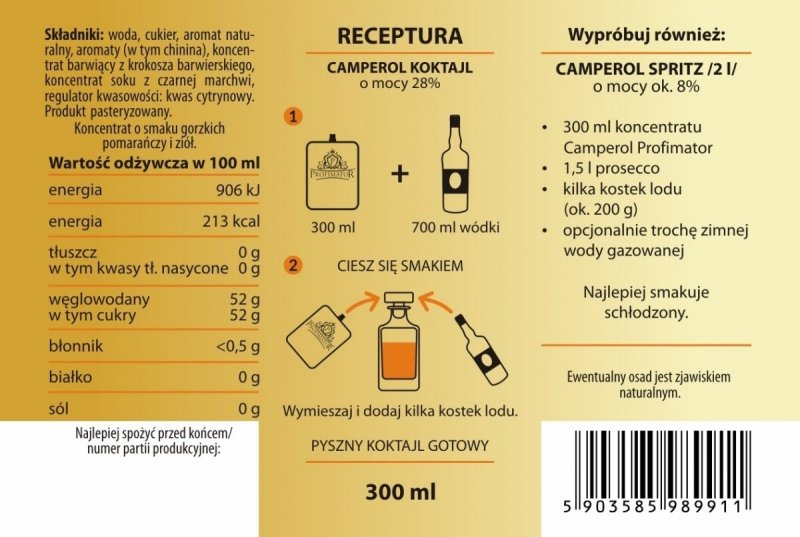 Bezalkoholowy koncentrat do przygotowywania napojów alkoholowych CAMPEROL 300ml 