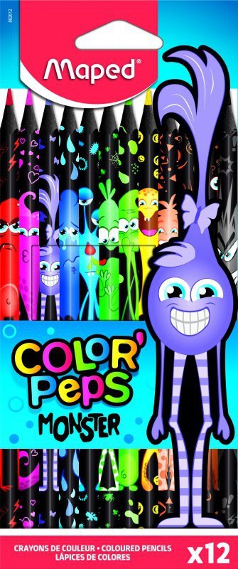 Kredki ołówkowe Maped Colorpeps Monster w czarnej obudowie trójkątne 12 kolorów