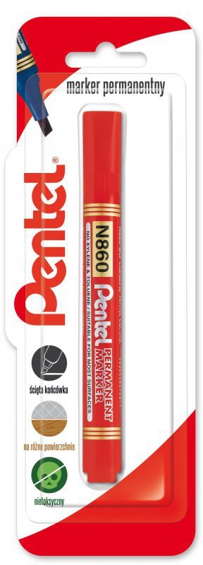Marker permenentny z ściętą końcówka N860, czerwony x 1  blister