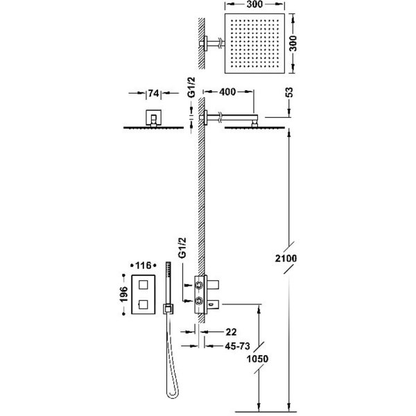 Tres THERM-BOX Zestaw baterii termostatycznej podtynkowej 2-drożnej Therm-box prysznicowej-00625004