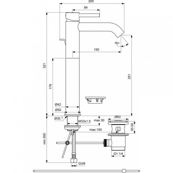Ideal Standard Ceraline bateria umywalkowa wysoka czarny mat BC269AA