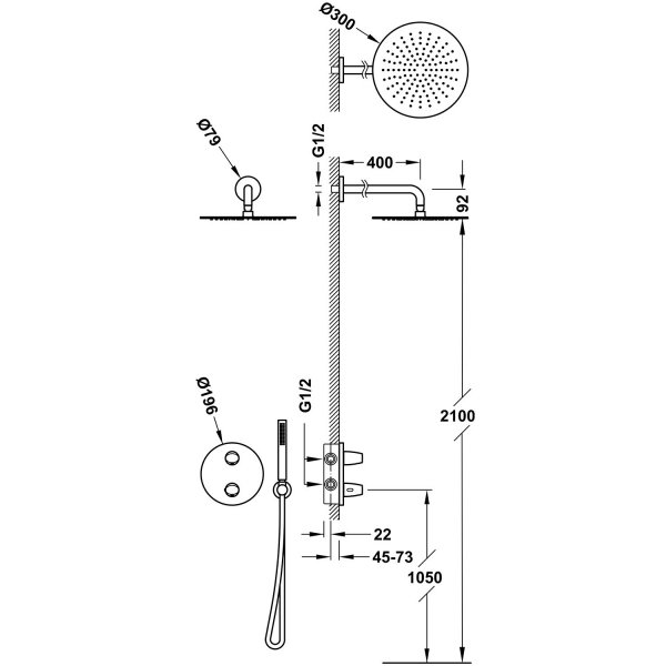 Tres THERM-BOX Zestaw baterii termostatycznej podtynkowej 2-drożnej Therm-box prysznicowej 28125004AC