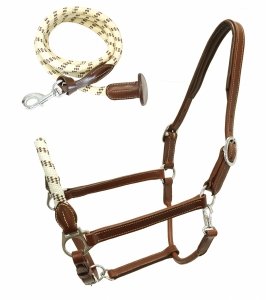 Kantar skórzany DUO z uwiązem ze stoperem