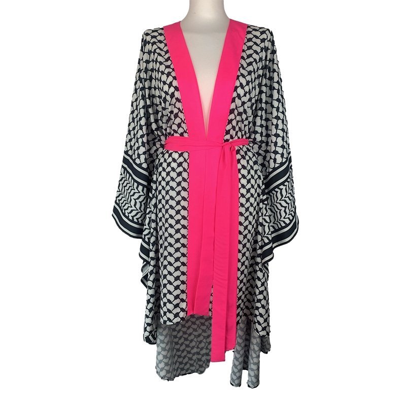 Kimono Checker Black Pink Heart Classic