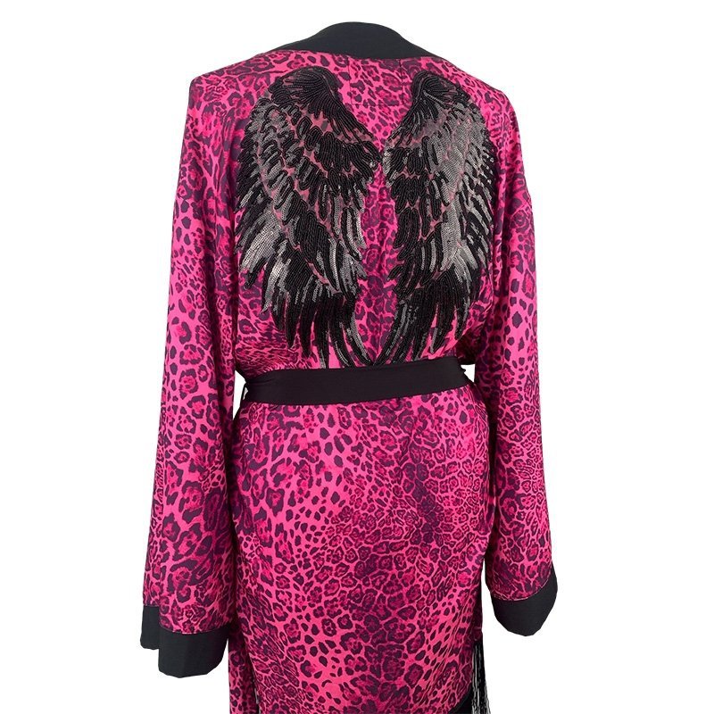 Kimono Pink Panther Black Angel Fringe